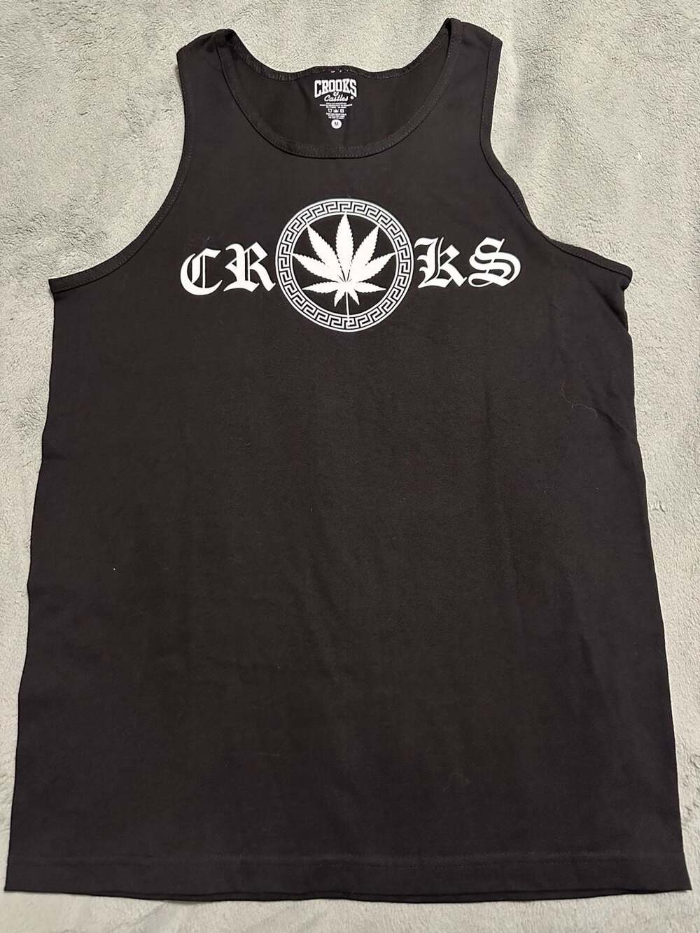 Crooks & Castles Men's Black Pot Leaf Logo Graphic Tank Top Size Medium